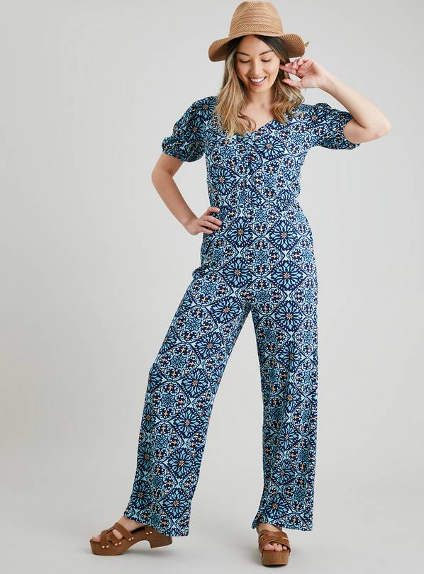 Buy Blue Tile Print Crinkle Jumpsuit 16 Jumpsuits and